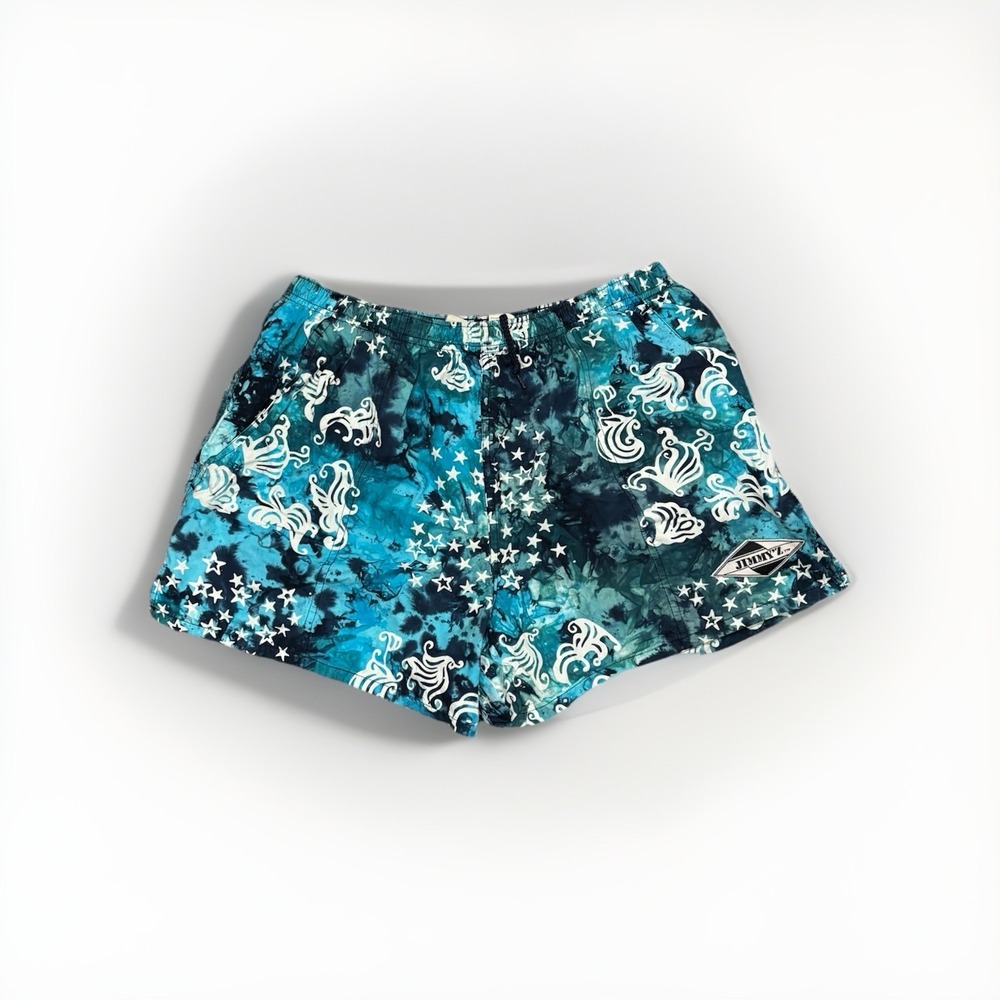 Jimmy'z Pull Up swim trunks Size Large Blue With Stars‎ And Waves Print
